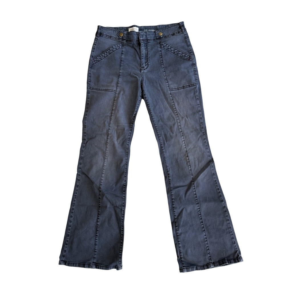 Pilcro and the Letterpress Women's 28 Faded Black Utility Flare Seamed Pants